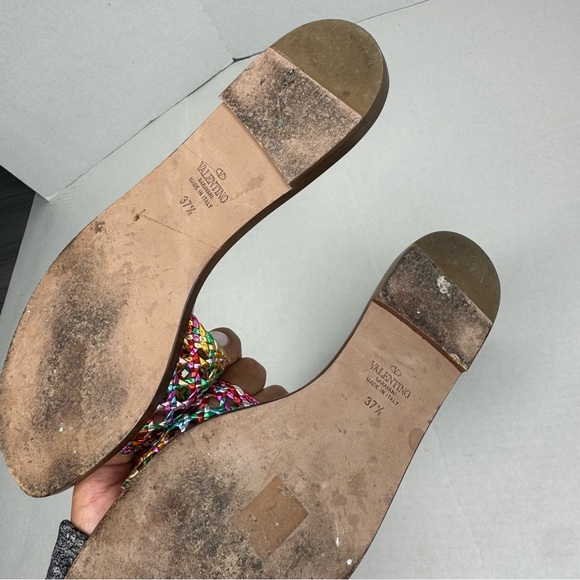 Valentino Multicolor Braided Leather VLOGO Flat Slides Size 37.5 - Picture 6 of 10
